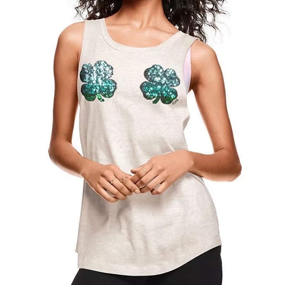 PINK VS St Patrick's Day Shamrock Sequin Tank